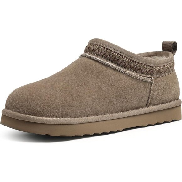 Women's Suede Mini Boots Fuzzy Snow Boots Short Ankle Boot Fur Lined Gary Brown - Picture 3 of 6